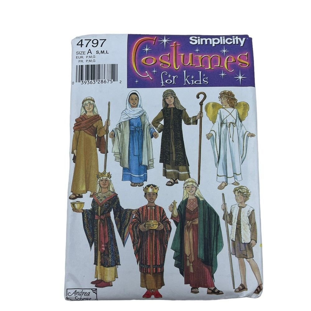 Simplicity Pattern 4797 Costumes for Kids Biblical Nativity Size‎ S-L Uncut Sew
